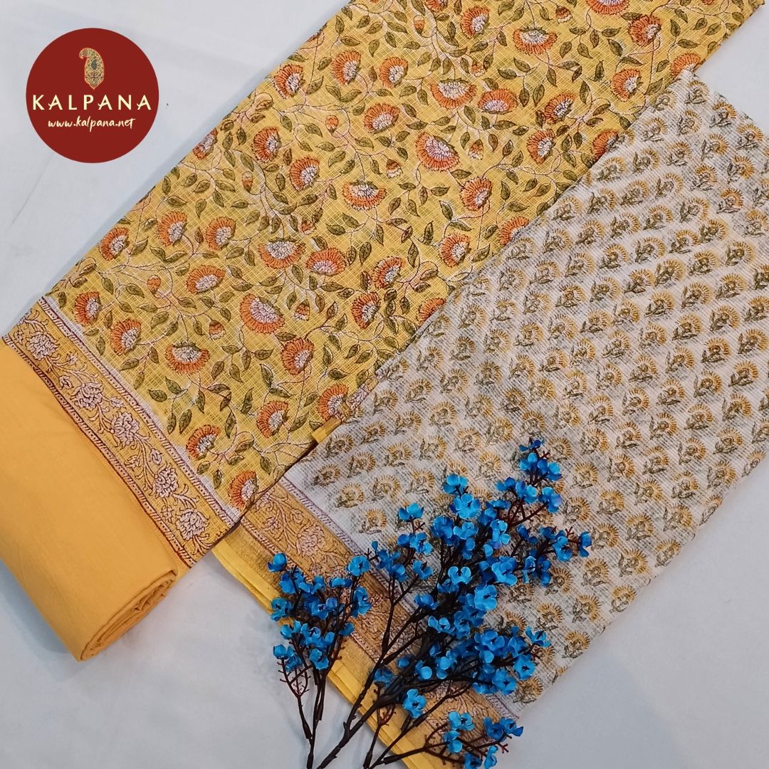 Shirt: Yellow Coloured Printed Blended Silk Kota Unstitched Suit.
Dupatta: Yellow Color Printed Silk Kota Dupatta.
Bottom: Yellow Blended Silk Kota Bottom.
Perfect for Semi,Formal,Wear.
Recommended for Summer season(s). Dry Clean Only
Shirt Fabric: 2.5 mts
Salwar Fabric: 2.4 mts
Dupatta: 2.4 mts
Country Of Origin:India
Weight: 500 gms