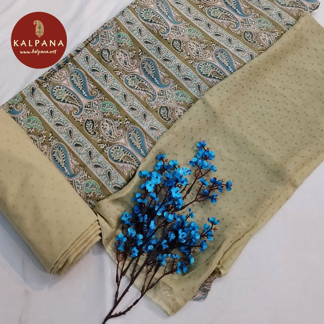 Shirt: Olive Coloured Printed Pure Cotton Unstitched Suit and Border.
Dupatta: Color Printed Cotton Dupatta.
Bottom: Olive Pure Cotton Bottom.
Perfect for Semi,Formal,Wear.
Recommended for Summer season(s). Dry Clean Only
Shirt Fabric: 2.5 mts
Salwar Fabric: 2.4 mts
Dupatta: 2.4 mts
Country Of Origin:India
Weight: 500 gms