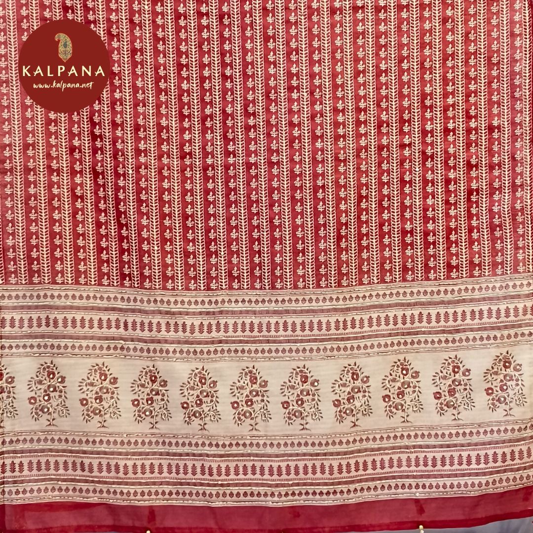 Printed With Embroidery Blended Cotton Tusser Unstitched Suit