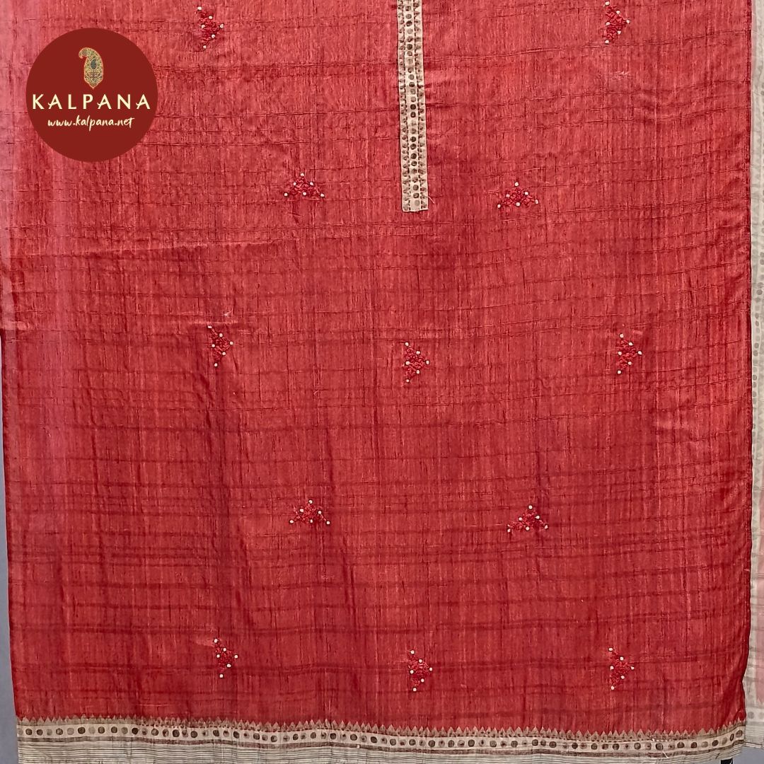 Embroided Blended Tussar Silk Unstitched Suit