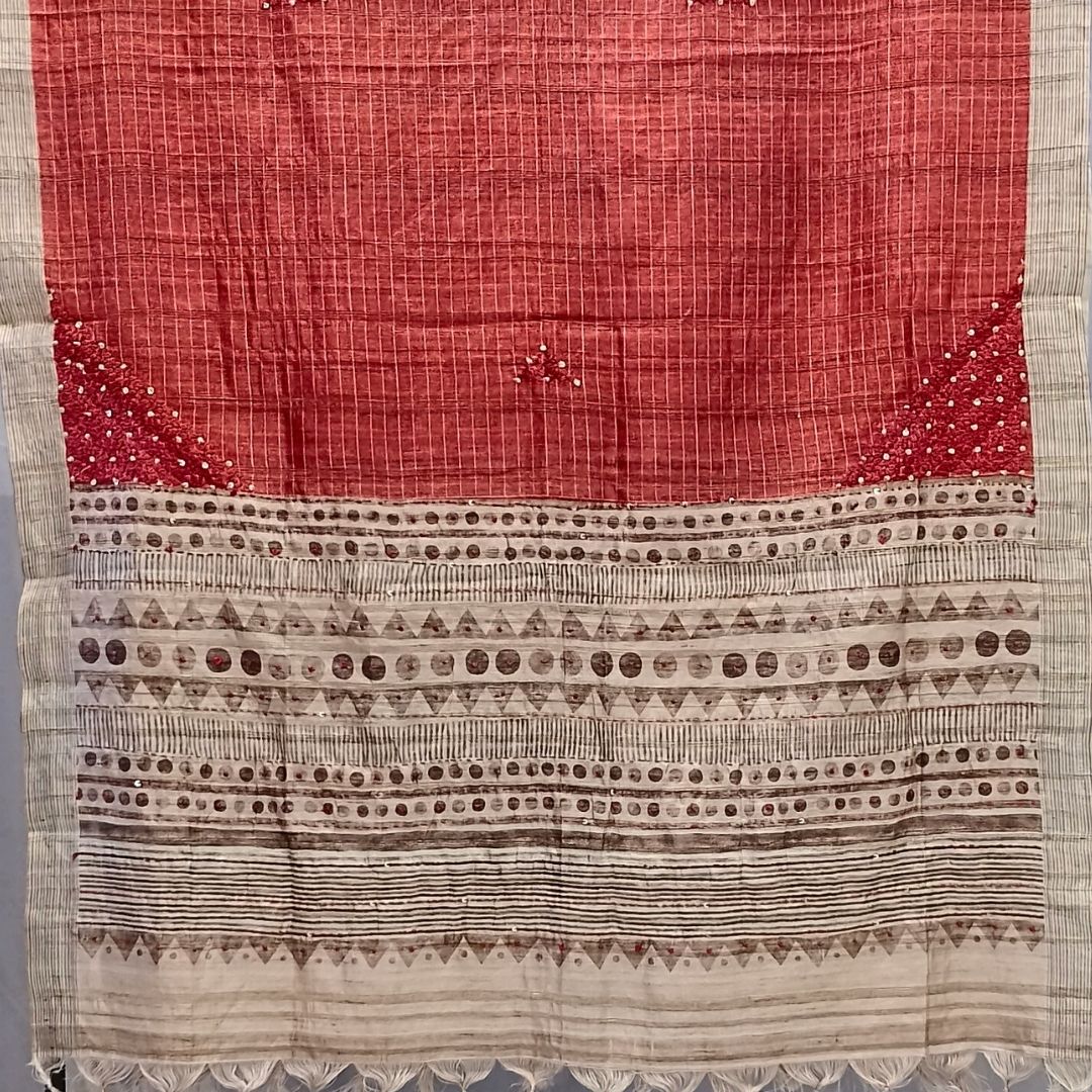 Embroided Blended Tussar Silk Unstitched Suit