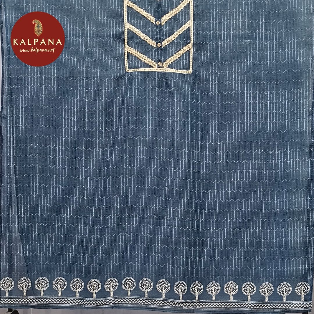 Printed With Embroidery Blended Tussar Silk Unstitched Suit
