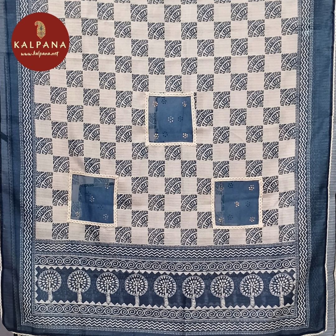Printed With Embroidery Blended Tussar Silk Unstitched Suit