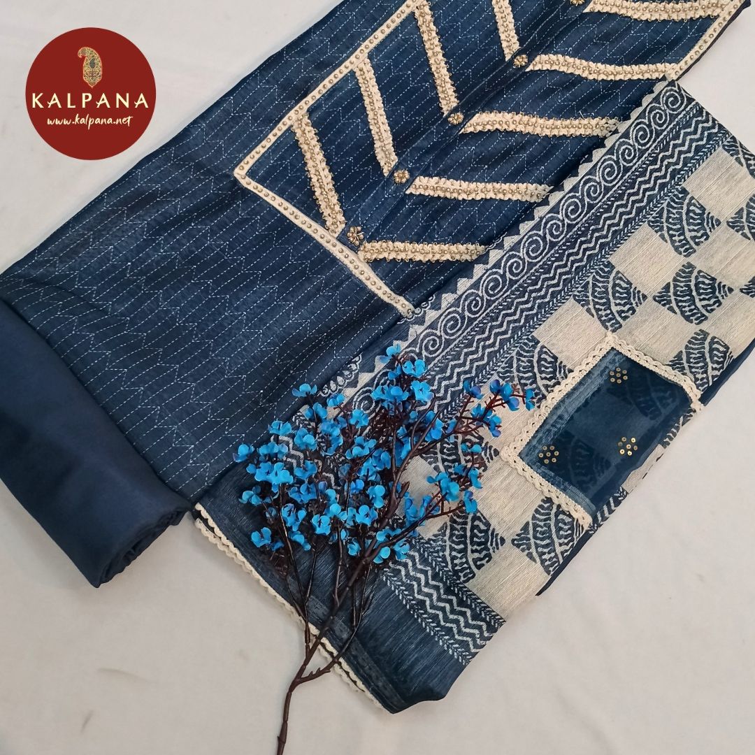 Shirt: Blue Coloured Printed With Embroidery Blended Tussar Silk Unstitched Suit and Border.
Dupatta: Blue Color Printed With Embroidery Tussar Silk Dupatta.
Bottom: Blue Blended Tussar Silk Bottom.
Perfect for Semi,Formal,Wear.
Recommended for Summer season(s). Dry Clean Only
Shirt Fabric: 2.5 mts
Salwar Fabric: 2.4 mts
Dupatta: 2.4 mts
Country Of Origin:India
Weight: 500 gms