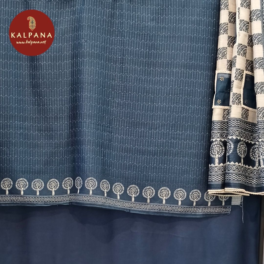 Printed With Embroidery Blended Tussar Silk Unstitched Suit