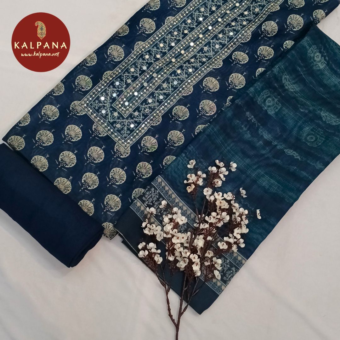 Shirt: Dark Blue Coloured Printed With Embroidery Blended SICO Cotton Unstitched Suit and Border.
Dupatta: Printed Dark Blue Color SICO Cotton Dupatta.
Bottom: Dark Blue Blended SICO Cotton Bottom.
Perfect for Formal,Wear.
Recommended for Summer season(s). Dry Clean Only
Shirt Fabric: 2.5 mts
Salwar Fabric: 2.4 mts
Dupatta: 2.4 mts
Country Of Origin:India
Weight: 500 gms