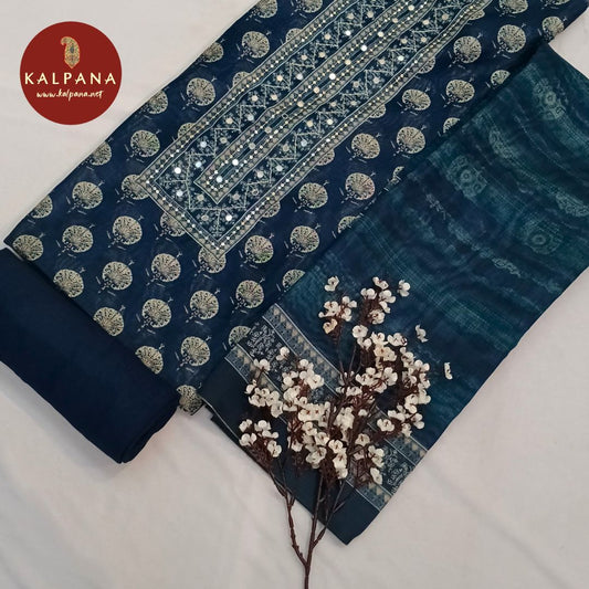Shirt: Dark Blue Coloured Printed With Embroidery Blended SICO Cotton Unstitched Suit and Border.
Dupatta: Printed Dark Blue Color SICO Cotton Dupatta.
Bottom: Dark Blue Blended SICO Cotton Bottom.
Perfect for Formal,Wear. 
Recommended for Summer season(s). Dry Clean Only
Shirt Fabric: 2.5 mts
Salwar Fabric: 2.4 mts
Dupatta: 2.4 mts
Country Of Origin:India
Weight: 500 gms