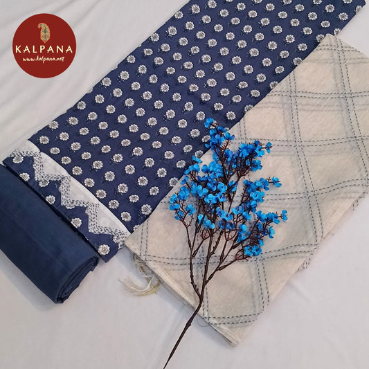 Shirt: Blue Coloured Printed With Embroidery Pure Cotton Unstitched Suit.
Dupatta: Blue Color Printed With Embroidery Cotton Dupatta.
Bottom: Blue Pure Cotton Bottom.
Perfect for Semi,Formal,Wear. 
Recommended for Summer season(s). Dry Clean Only
Shirt Fabric: 2.5 mts
Salwar Fabric: 2.4 mts
Dupatta: 2.4 mts
Country Of Origin:India
Weight: 500 gms