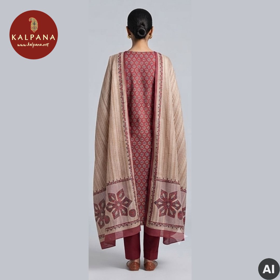 Printed Tussar Unstitched Suit
