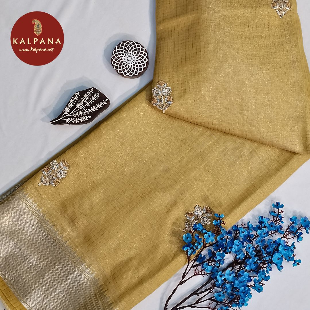 Aari Embroidery Pure Kora Tissue Saree