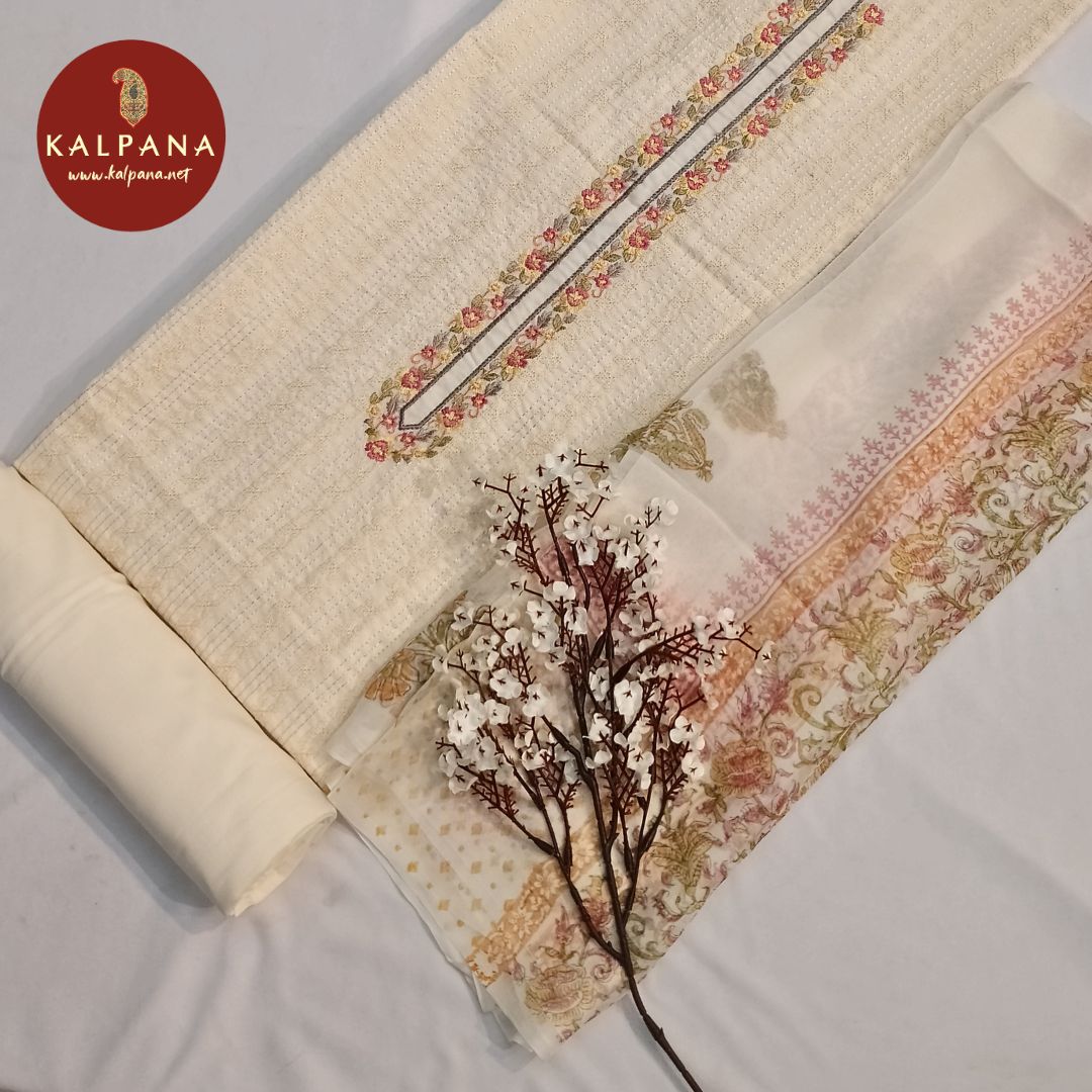 Resham Work Machine Work Pure Cotton Unstitched Suit