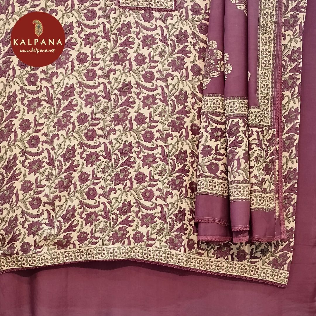 Printed With Embroidery  Cotton Unstitched Suit