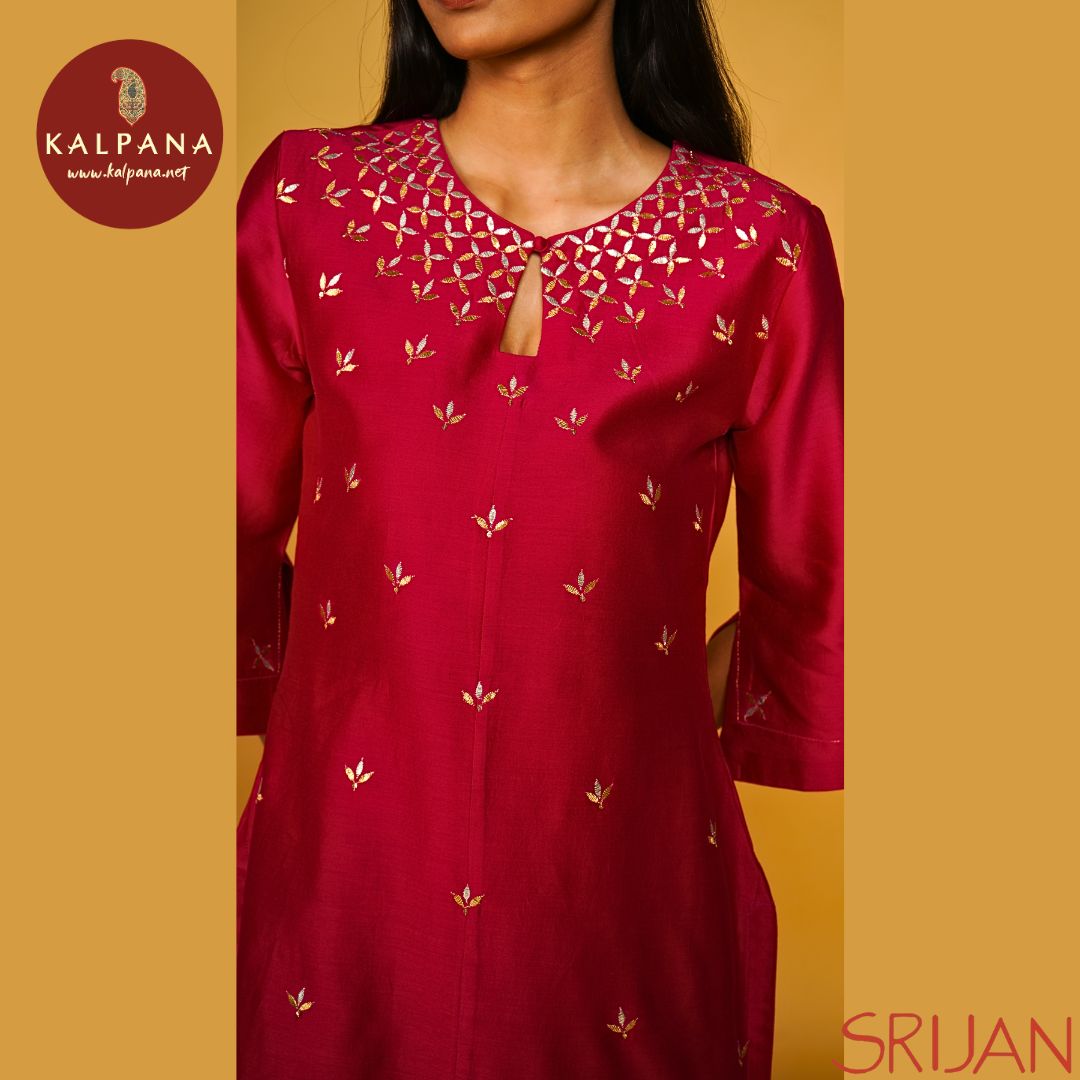 A-Line Front Open Gotta Patti Chanderi Salwar Kameez