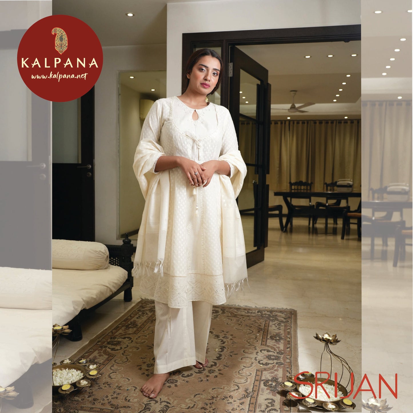 Top : Applique Small Kalidaar White Chanderi Shirt and Applique Work Dupatta.
Dupatta: It comes with color Round with Key hole Chanderi Neckline.
Bottom : The Cambric Applique White color Plazzo.
Perfect for Semi,Formal,Wear. Recommended for Summer season(s). Dry Clean Only
Country Of Origin:India
Weight: 500 gms
