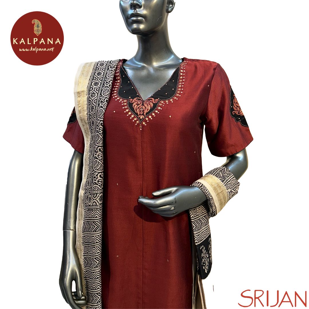 A-Line Front Open Classic Bagh Chanderi Salwar Kameez - Kalpana