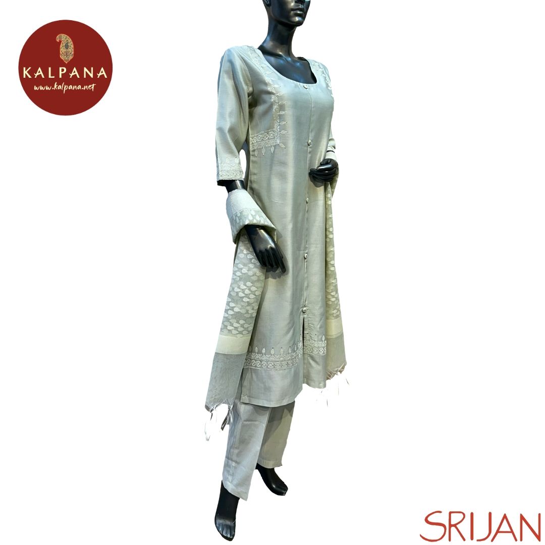 A-Line Front Open Jamdani Chanderi Salwar Kameez