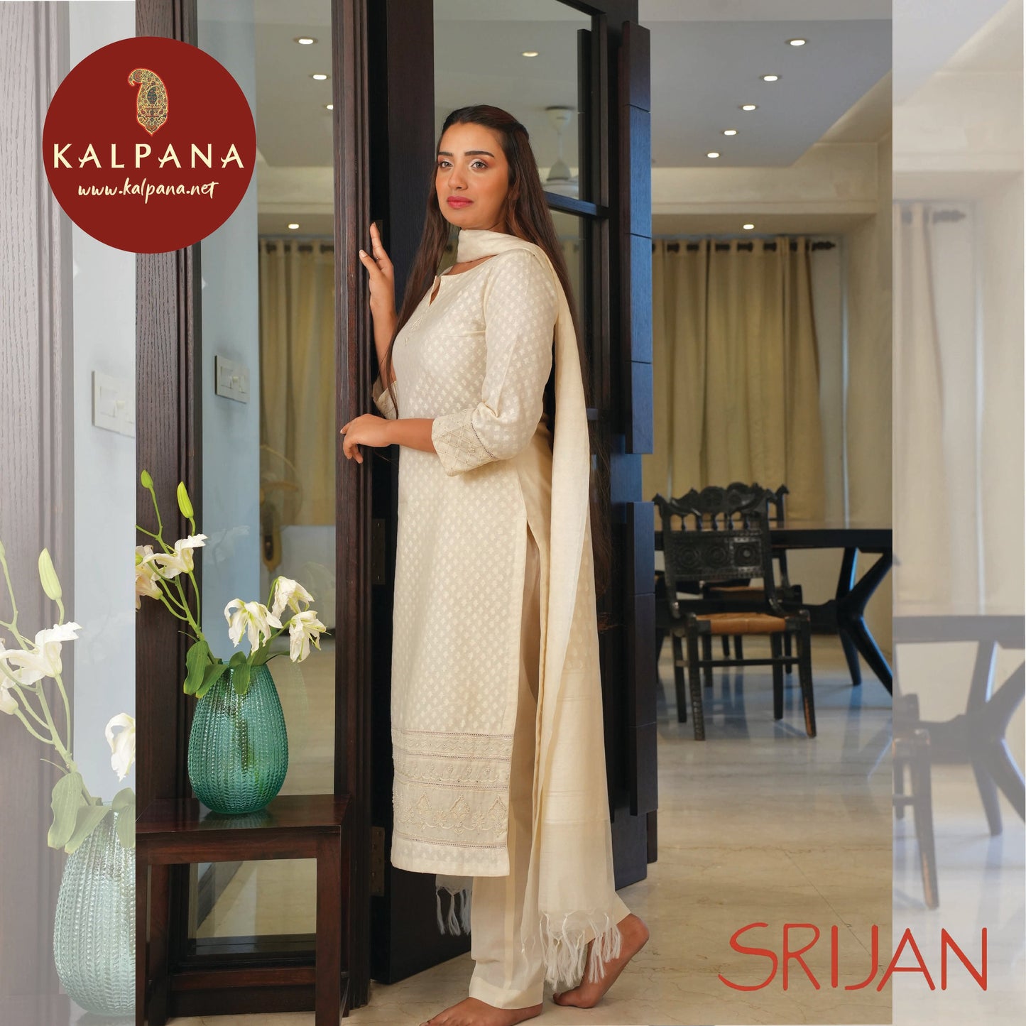 A Line Applique Chanderi Salwar Kameez