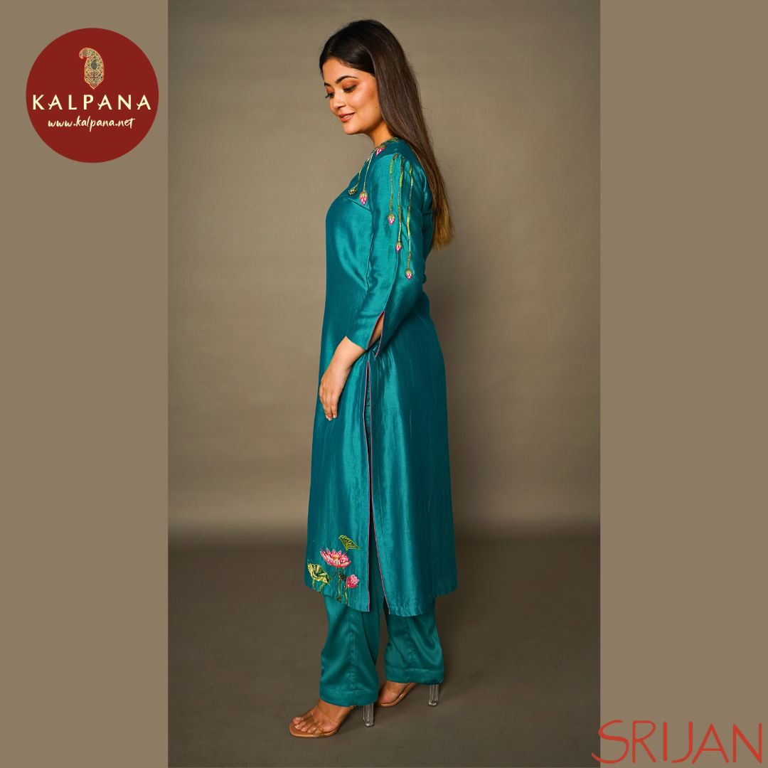 A-Line Front Open Pichwai Chanderi Salwar Kameez