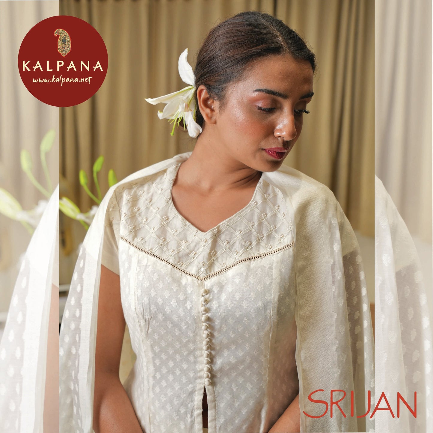 A-Line Front Open Applique Chanderi Salwar Kameez