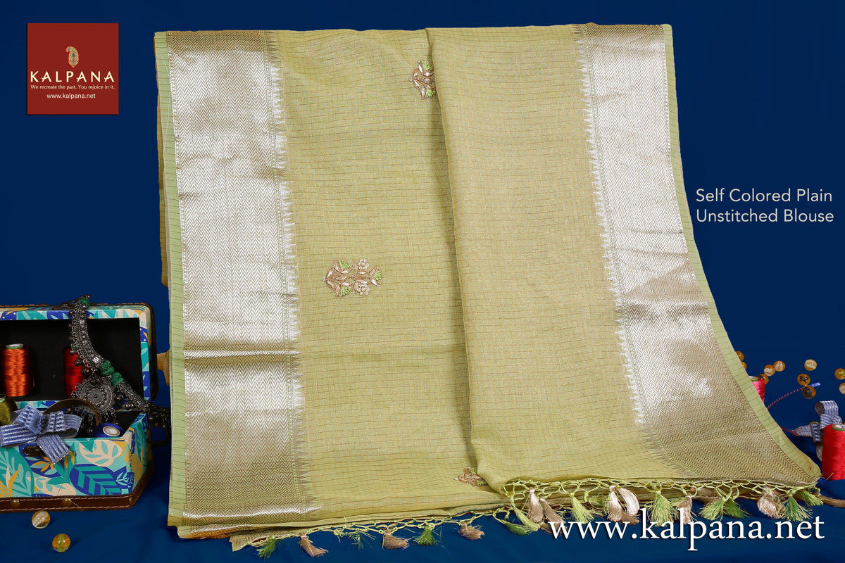 Aari Embroidery Pure Kora Tissue Saree - Kalpana