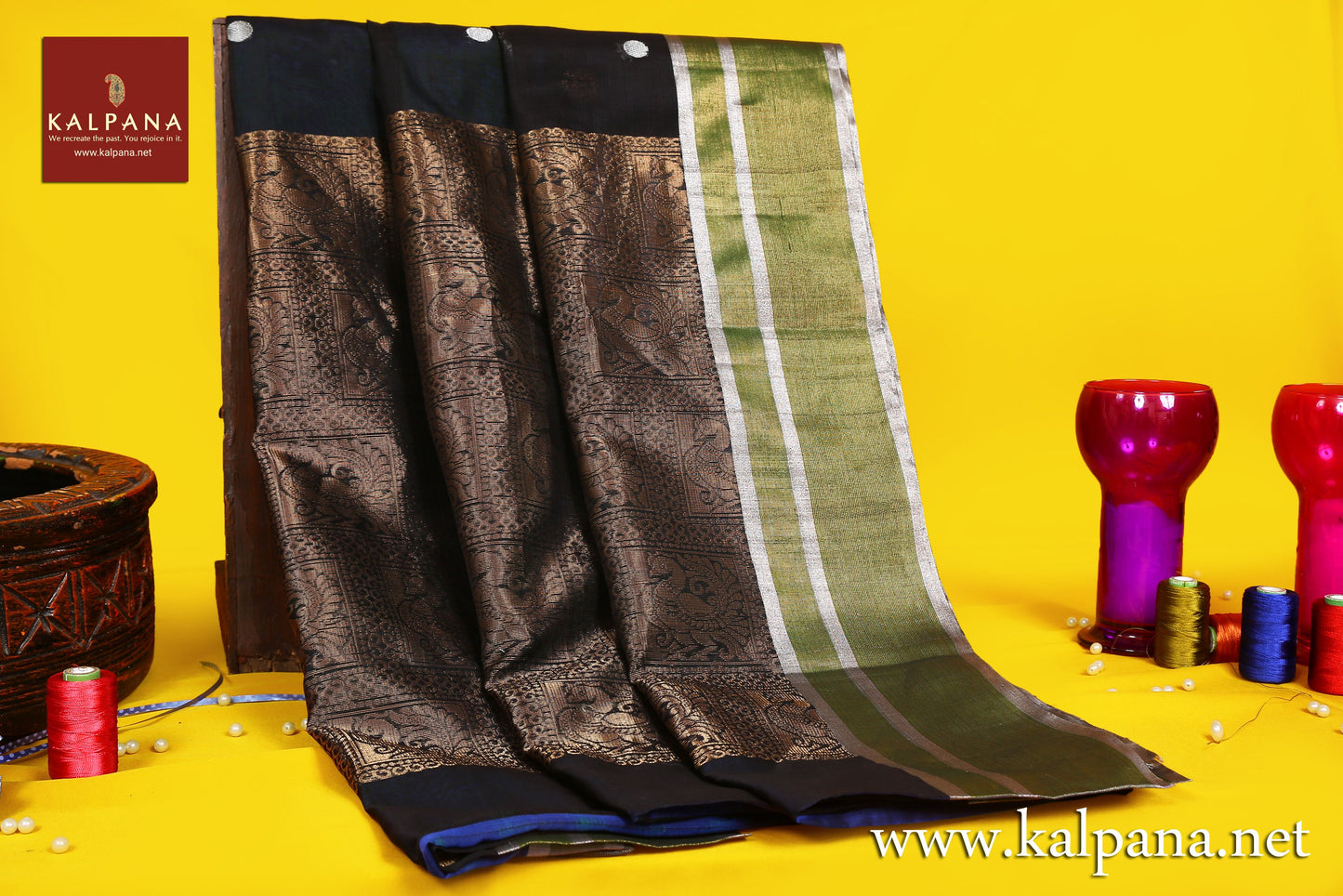 Coimbatore Handloom Pure Cotton Saree with All Over Motifs and Woven Zari Border. The Palla is Woven Zari. It comes with Contrast Colored Plain Unstitched Blouse with Zari Border. Perfect for Semi Formal Wear. Recommended for Summer season(s). Dry Clean Only