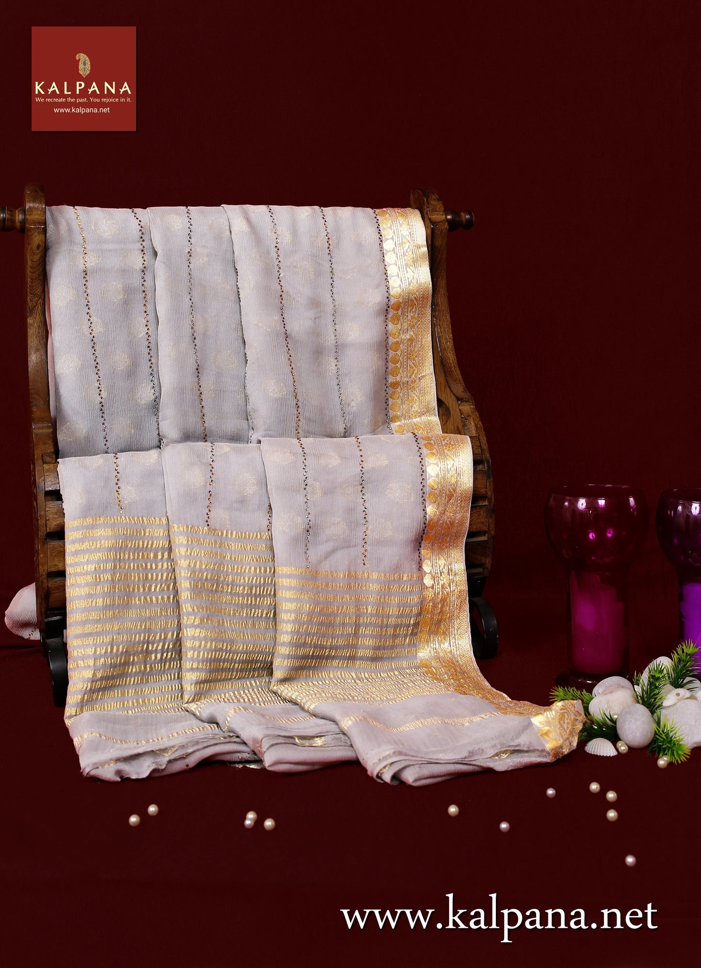 Mukaish Embroidery Pure Chiffon Saree - Kalpana