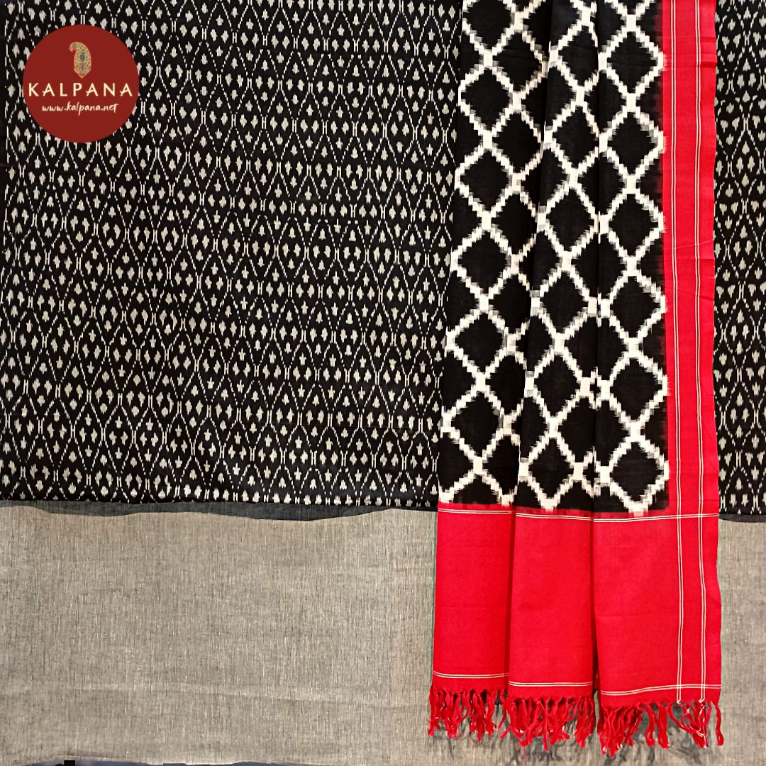 Handloom Pure Cotton Unstitched Suit with All Over Ikat. It comes with Contrast matched Black color Ikat Cotton Dupatta. The Cotton Salwar is Black. Perfect for Multi Occasion Wear. Recommended for Festive season(s). Dry Clean Only
Shirt Fabric: 2.5 mts
Salwar Fabric: 2.4 mts
Dupatta: 2.4 mts
Country Of Origin:India
Weight: 500 gms
