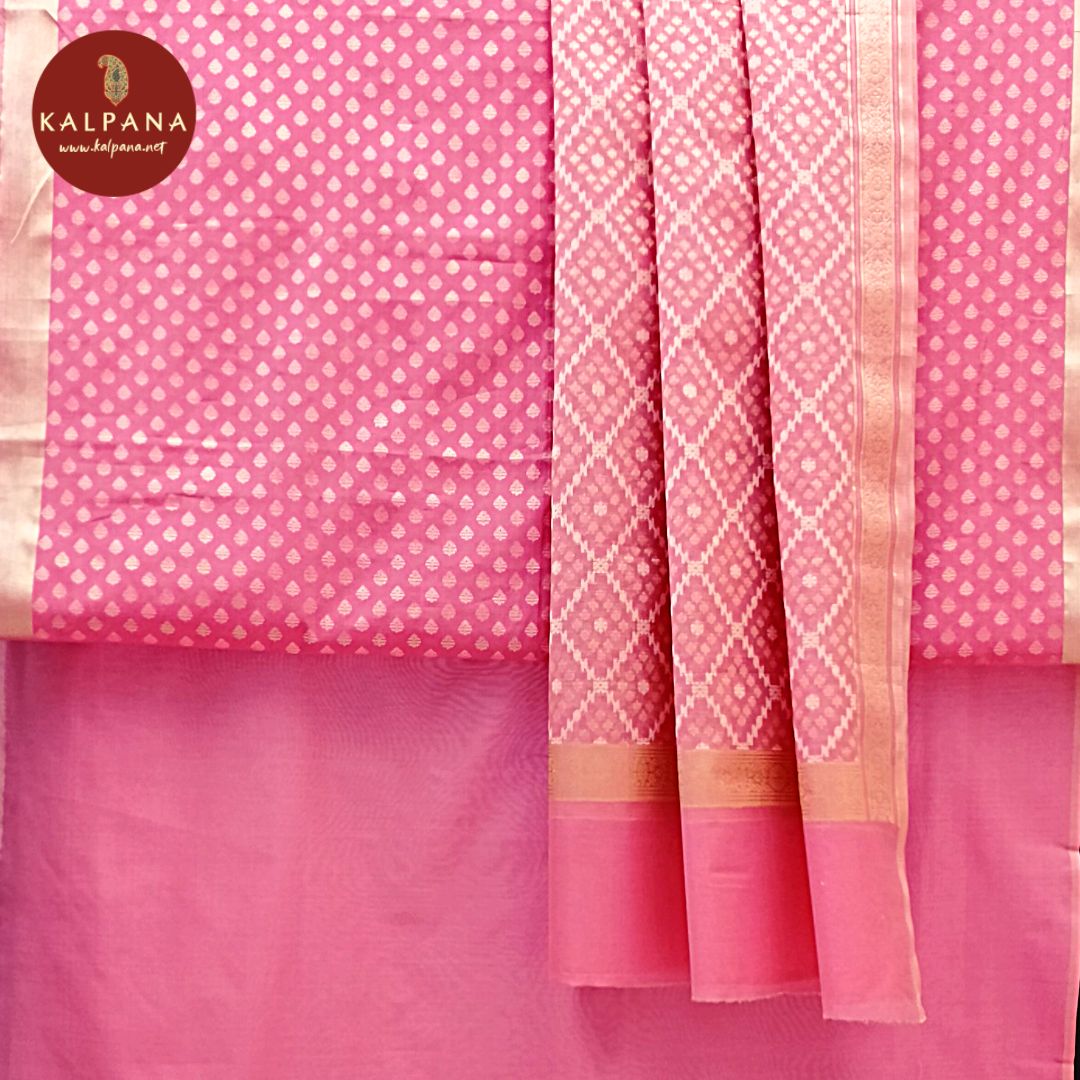 Handloom Blended SICO Cotton Unstitched Suit with All Over Motifs and Zari Border. It comes with Self matched Pink color Woven SICO Cotton Dupatta with Zari Border. The SICO Cotton Salwar is Pink. Perfect for Multi Occasion Wear. Recommended for Festive season(s). Dry Clean Only
Shirt Fabric: 2.5 mts
Salwar Fabric: 2.4 mts
Dupatta: 2.4 mts
Country Of Origin:India
Weight: 500 gms