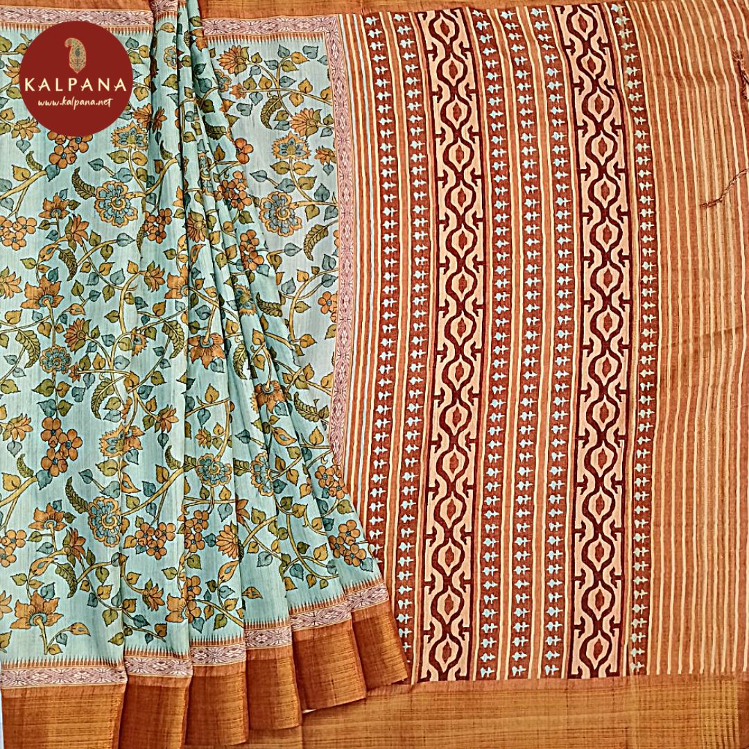 Seafoam Green Printed Blended Tussar Silk Saree with Zari Border. The Palla is Printed. The Contrast colored Plain Unstitched Blouse has Zari Border Perfect for Multi Occasion Wear in Festive season(s). Dry Clean Only.
Saree 5.4 mts
Blouse 0.8 mts
Country Of Origin:India
Weight: 500 gms