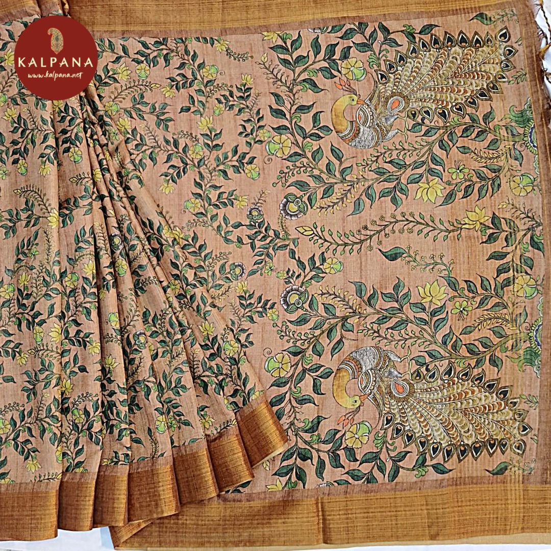 Light Tussar Beige Printed Blended Tussar Silk Saree with Zari Border. The Palla is Printed. The Contrast colored Plain Unstitched Blouse has Zari Border Perfect for Multi Occasion Wear in Festive season(s). Dry Clean Only.
Saree 5.4 mts
Blouse 0.8 mts
Country Of Origin:India
Weight: 500 gms