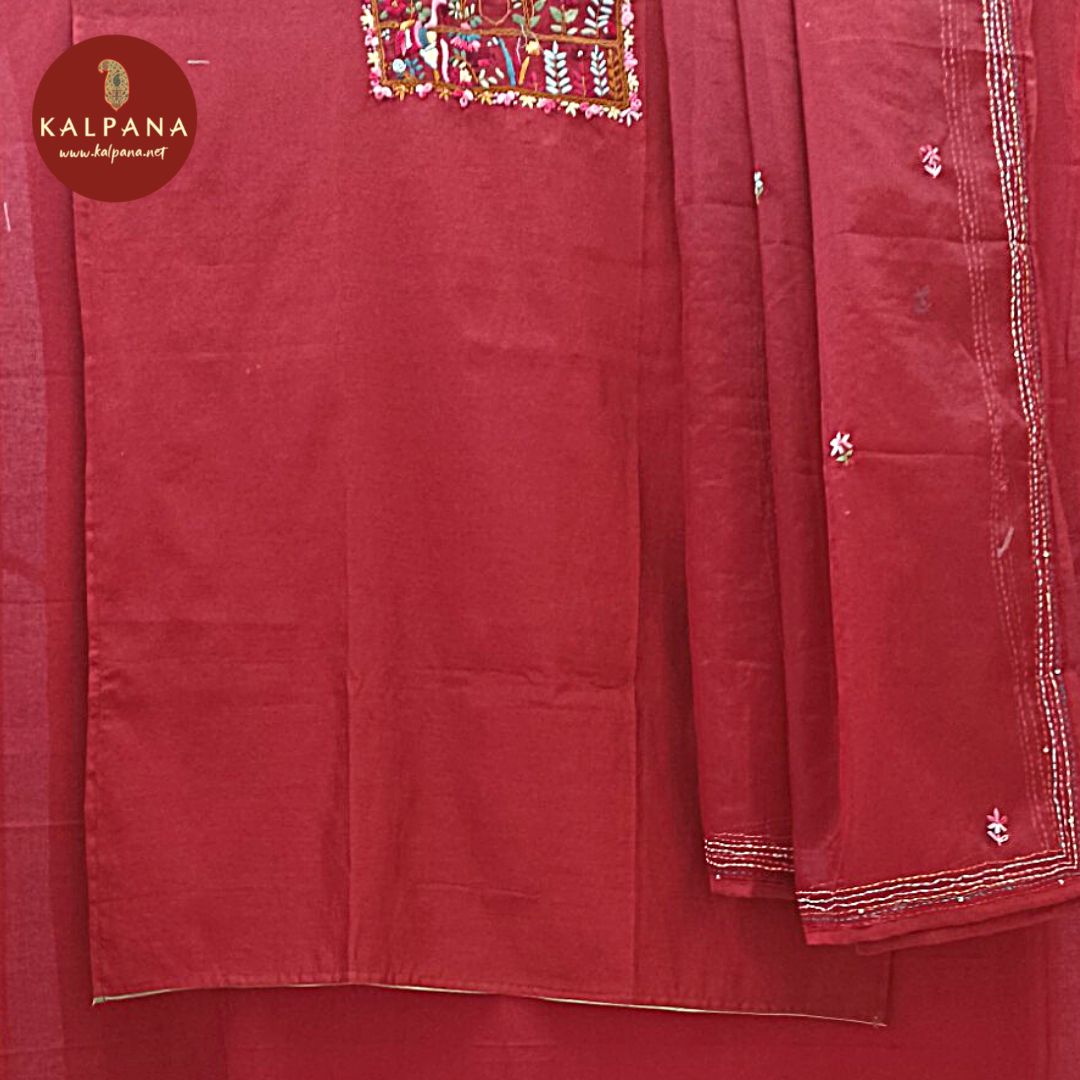 Hand Embroidery Blended SICO Cotton Unstitched Suit with All Over Kantha Work and Embroidered Border. It comes with Self matched Maroon Red color Kantha Work Chanderi Dupatta. The SICO Cotton Salwar is Maroon Red. Perfect for Multi Occasion Wear. Recommended for Festive season(s). Dry Clean Only
Shirt Fabric: 2.5 mts
Salwar Fabric: 2.4 mts
Dupatta: 2.4 mts
Country Of Origin:India
Weight: 500 gms