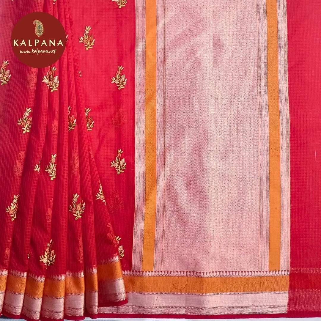 RED Embroidery Blended SICO Cotton Saree with Woven Zari Border. The Palla is Woven Zari. The Self colored Woven Zari Unstitched Blouse with woven border has Zari Border Perfect for Semi Formal Wear in Summer season(s). Dry Clean Only.
Saree 5.4 mts
Blouse 0.8 mts
Country Of Origin:India
Weight: 500 gms