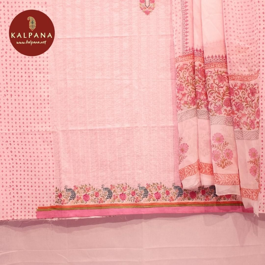 Shirt: Pink Coloured Resham work Machine Work Pure Cotton Unstitched Suit with All Over Jaal and Embroidered Border..
Dupatta: Self Matched Pink Color Printed Georgette Dupatta with Printed Border.
Salwar: Pink Cotton.
Perfect for Semi Formal Wear.
Recommended for Summer season(s). Dry Clean Only
Shirt Fabric: 2.5 mts
Salwar Fabric: 2.4 mts
Dupatta: 2.4 mts
Country Of Origin:India
Weight: 450 gms