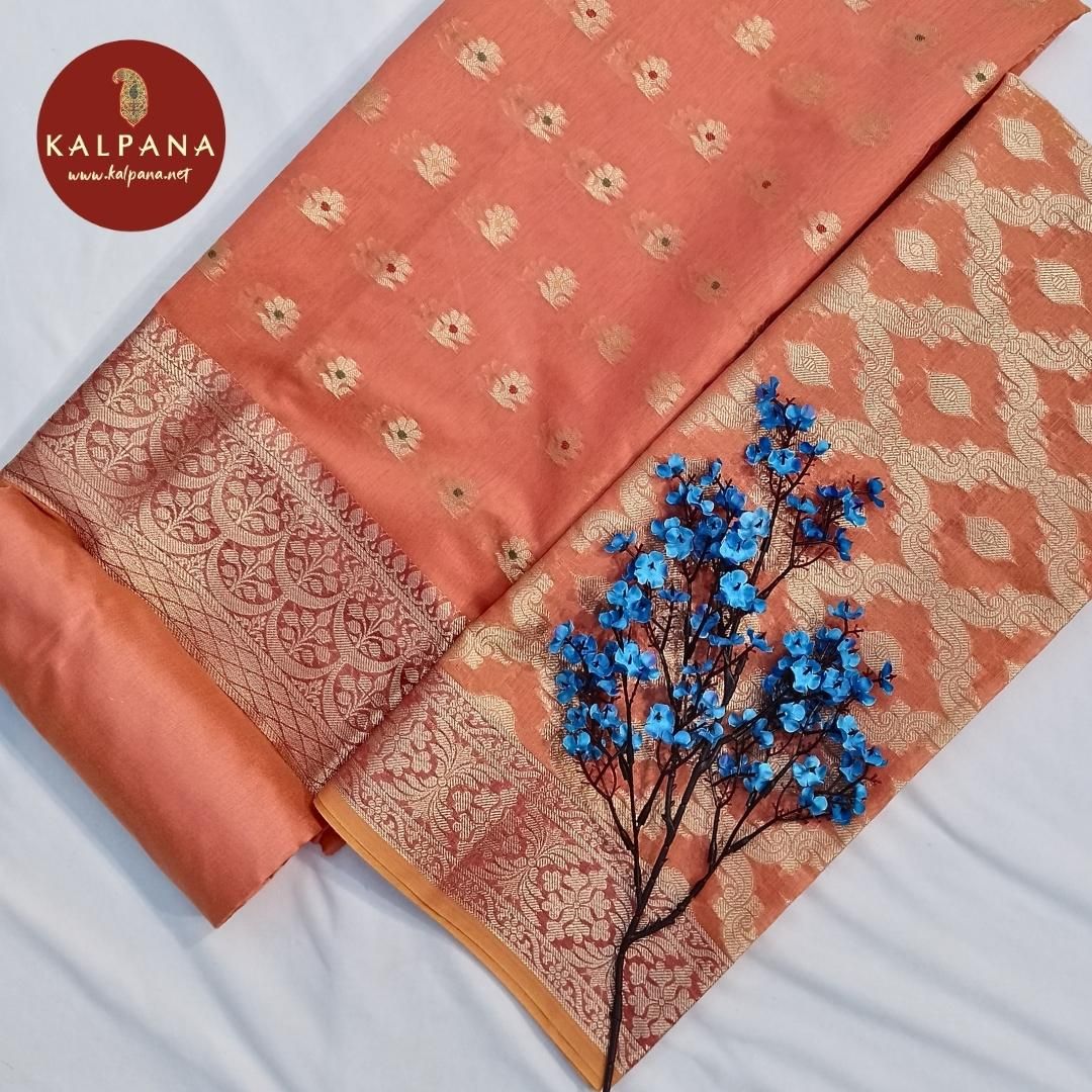 Shirt: Orange Coloured Woven Blended SICO Cotton Unstitched Suit with All Over Woven Motifs and Woven Zari Border..
Dupatta: Self Matched Peach Pink Color Woven Zari SICO Cotton Dupatta with Zari Border.
Salwar: Peach Pink SICO Cotton.
Perfect for Semi Formal Wear.
Recommended for Autumn & Winter season(s). Dry Clean Only
Shirt Fabric: 2.5 mts
Salwar Fabric: 2.4 mts
Dupatta: 2.4 mts
Country Of Origin:India
Weight: 500 gms