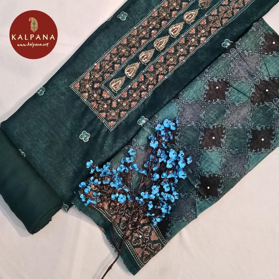 Shirt: DarkGreen Coloured Embroidery Blended SICO Cotton Unstitched Suit with All Over Plain with Embroidery and Embroidered Border..
Dupatta: Contrast Matched Green Color Printed SICO Cotton Dupatta with Printed Palla & Border.
Salwar: Green SICO Cotton.
Perfect for Semi Formal Wear.
Recommended for Autumn & Winter season(s). Dry Clean Only
Shirt Fabric: 2.5 mts
Salwar Fabric: 2.4 mts
Dupatta: 2.4 mts
Country Of Origin:India
Weight: 500 gms