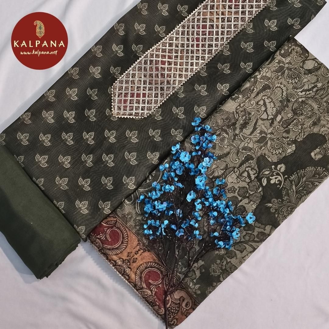 Shirt: Dark Green Coloured Embroidery SICO Cotton Unstitched Suit.
Dupatta: Dark Green Color Printed SICO Cotton Border.
Bottom: Dark Green SICO Cotton Bottom.
Perfect for Semi,Formal,Wear. 
Recommended for winter season(s). Dry Clean Only
Shirt Fabric: 2.5 mts
Salwar Fabric: 2.4 mts
Dupatta: 2.4 mts
Country Of Origin:India
Weight: 500 gms