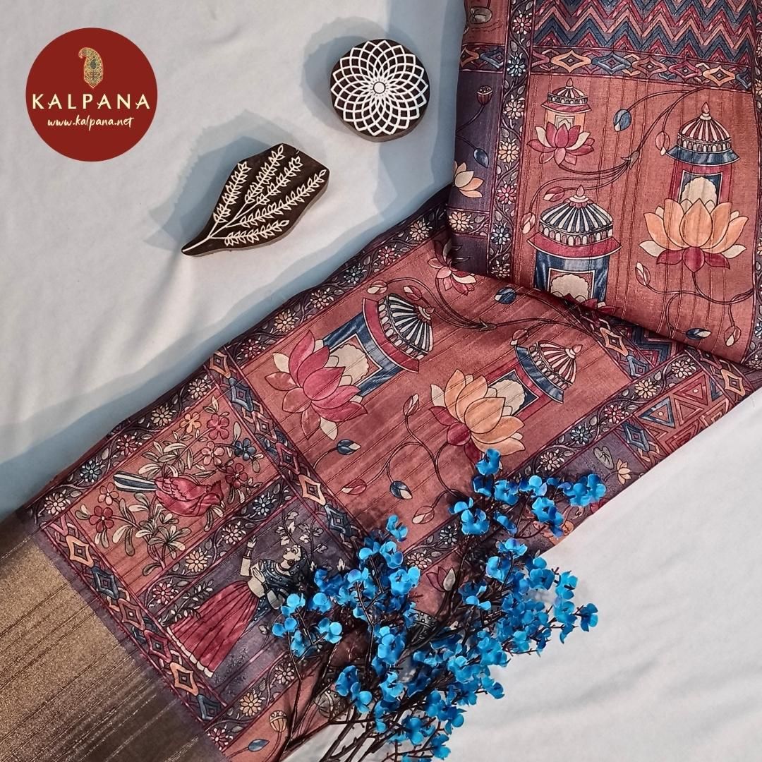 Grey Printed Blended Tussar Silk Saree with Zari Border. The Palla is Printed. The Contrast colored Printed Unstitched Blouse with woven border has Zari Border Perfect for Multi Occasion Wear in Autumn & Winter season(s). Dry Clean Only.
Saree 5.4 mts
Blouse 0.8 mts
Country Of Origin:India
Weight: 500 gms