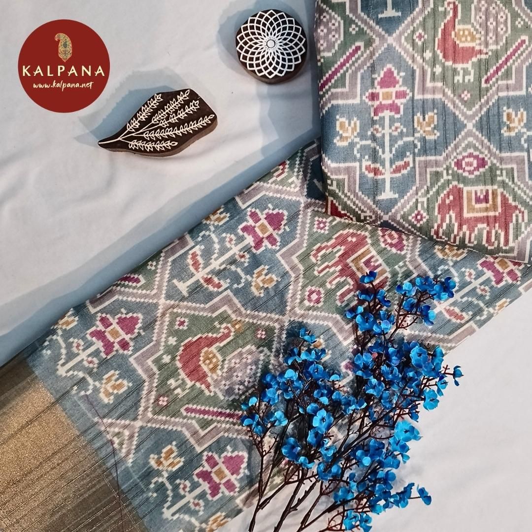 LightBlue Printed Blended Tussar Silk Saree with Zari Border. The Palla is Printed. The Contrast colored Printed Unstitched Blouse with woven border has Zari Border Perfect for Multi Occasion Wear in Autumn & Winter season(s). Dry Clean Only.
Saree 5.4 mts
Blouse 0.8 mts
Country Of Origin:India
Weight: 500 gms