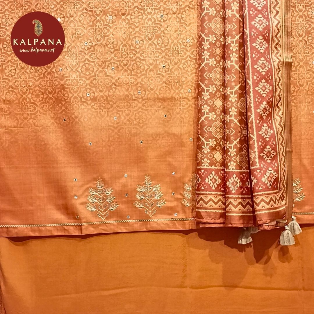 Embroidery Blended Tussar Unstitched Suit