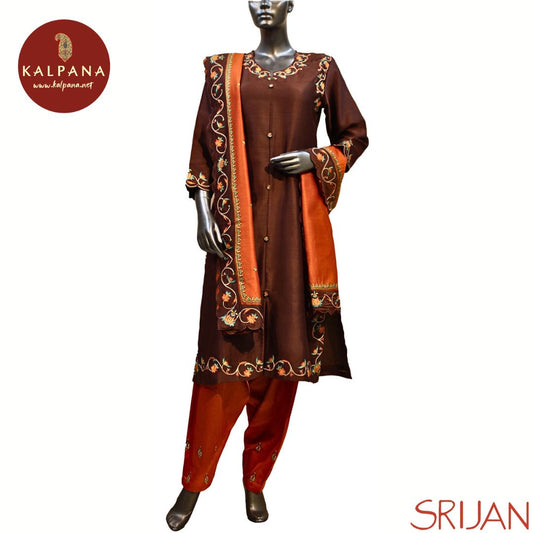 Top : Crewel embroidery A Line Pure Chanderi Shirt with All Over Embroidery and Embroidered Border. The Neckline is Round
Dupatta: It comes with Self matched Brown color Embroidered Chanderi Dupatta with Embroidered Border.
Bottom : The Cotton Satin Salwar is Brown.
Perfect for Semi Formal Wear. Recommended for Summer season(s). Dry Clean Only
Country Of Origin:India
Weight: 500 gms