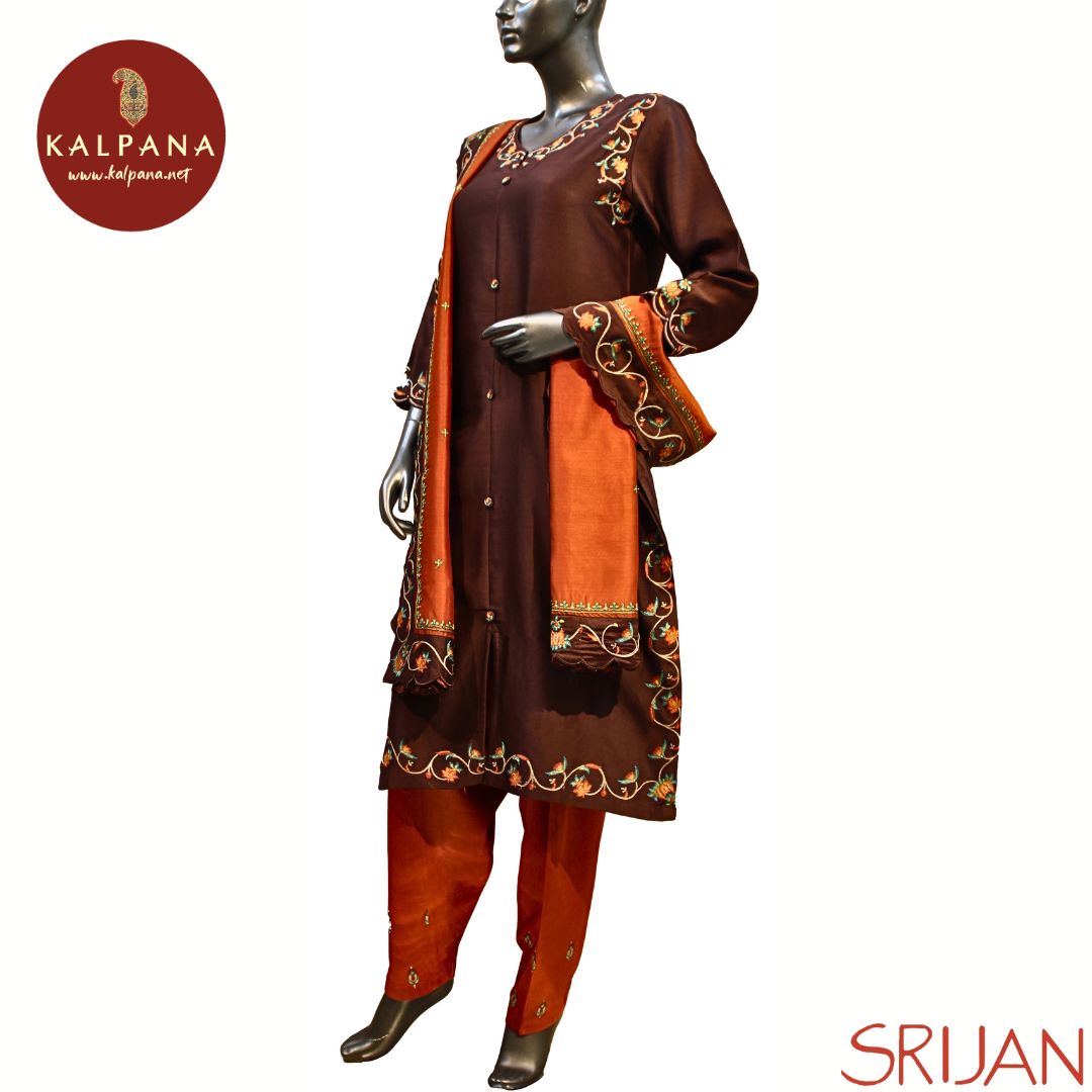 Kashmiri Crewel embroidery A Line Pure Chanderi Salwar Kameez