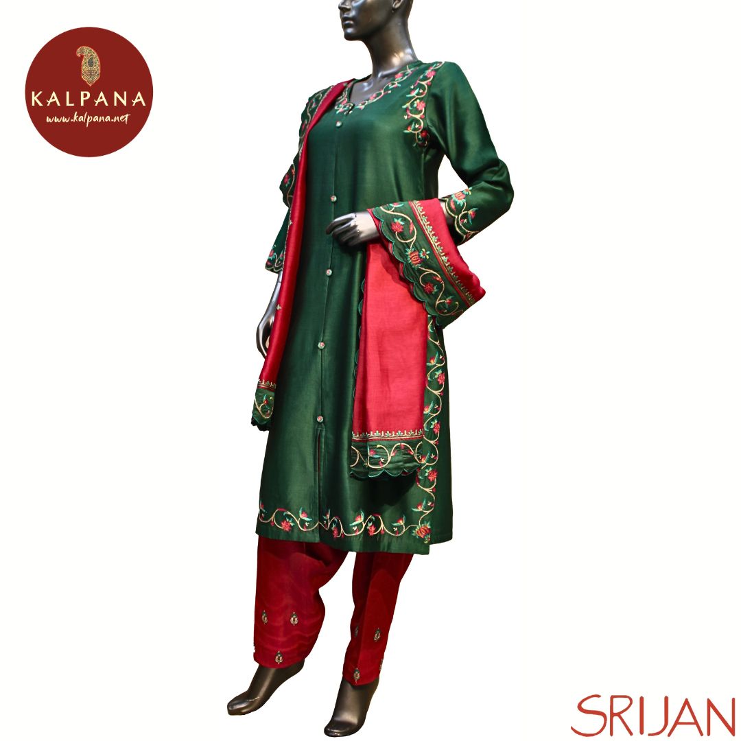 Kashmiri Crewel embroidery A Line Pure Chanderi Salwar Kameez