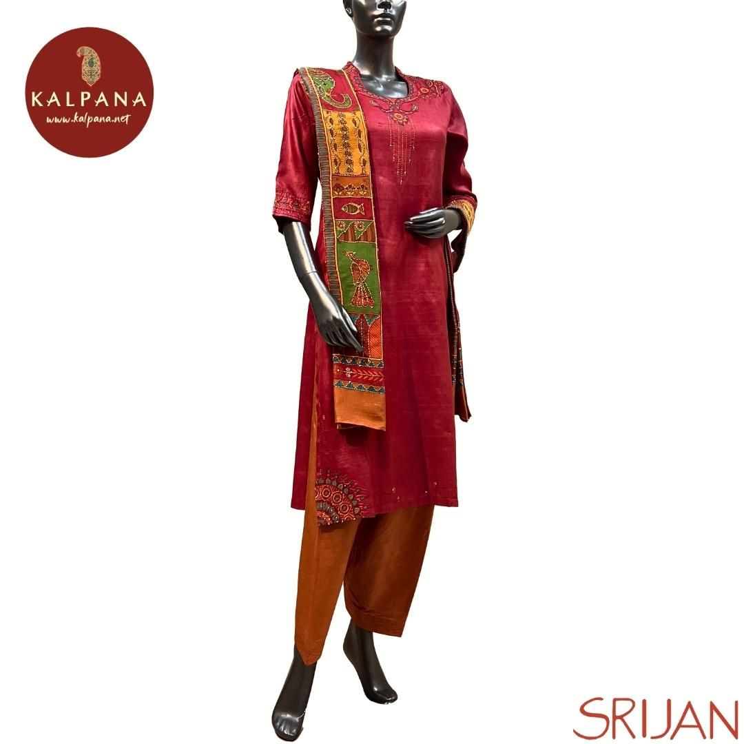 Madhubani A Line Pure Tussar Salwar Kameez