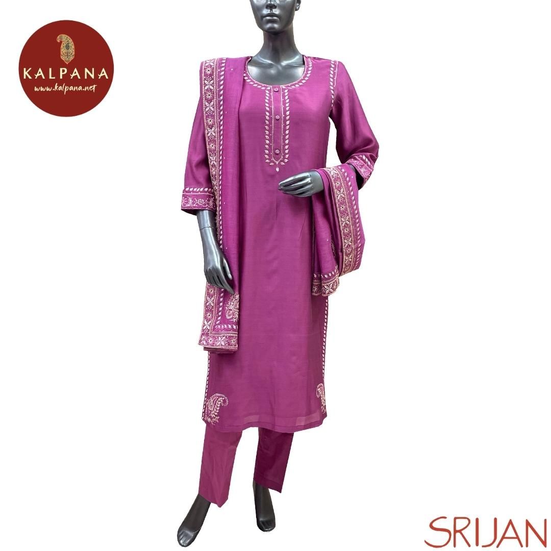 Top : Chikkankari A Line Pure Chanderi Shirt with All Over Embroidery and Embroidered Border. The Neckline is Round
Dupatta: It comes with Self matched Onion Purple color Embroidered Chikkan Super Net Dupatta with Embroidered Border.
Bottom : The Cotton Satin Pant is Onion Purple.
Perfect for Semi Formal Wear. Recommended for Summer season(s). Dry Clean Only
Country Of Origin:India
Weight: 450 gms