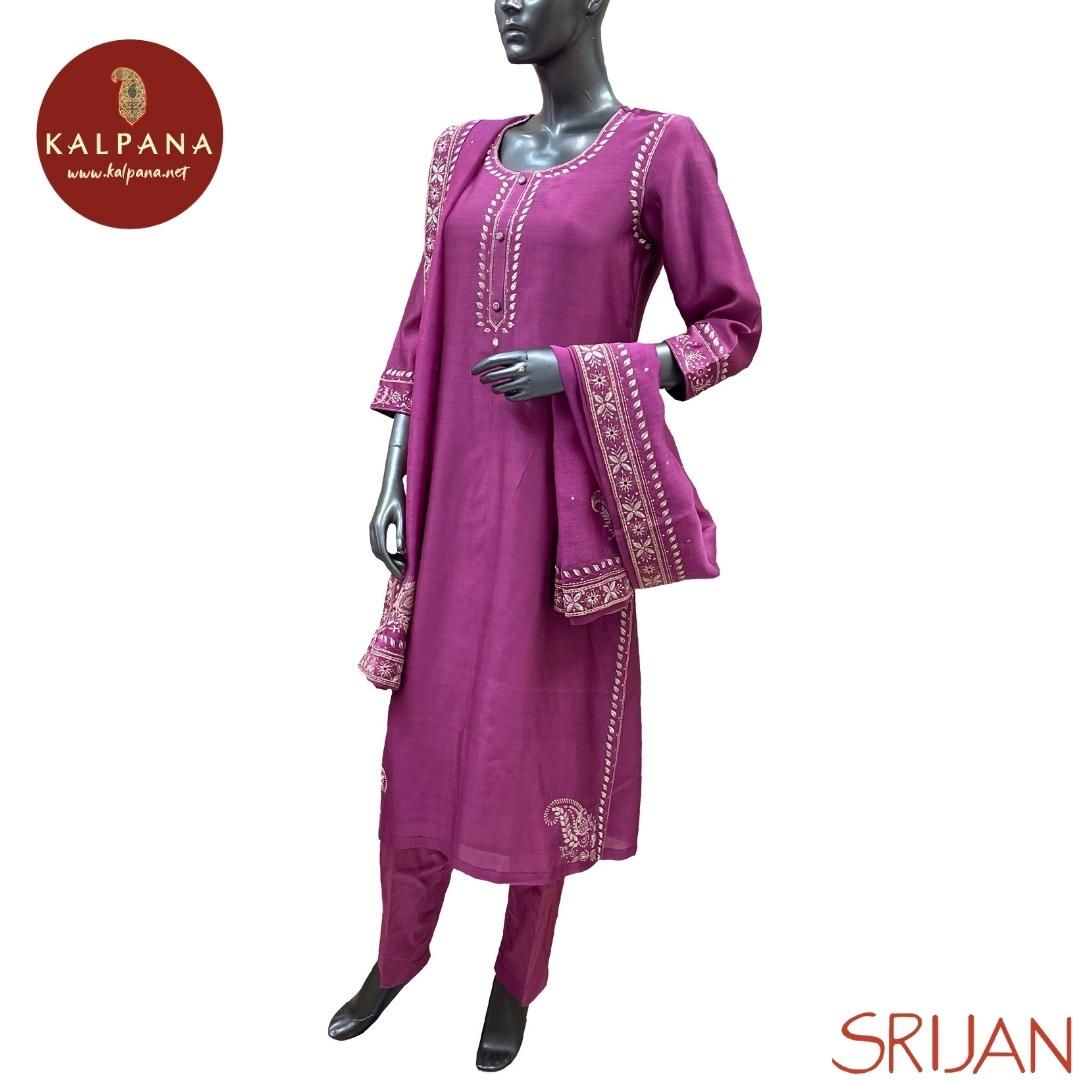 Chikkankari A Line Pure Chanderi Salwar Kameez