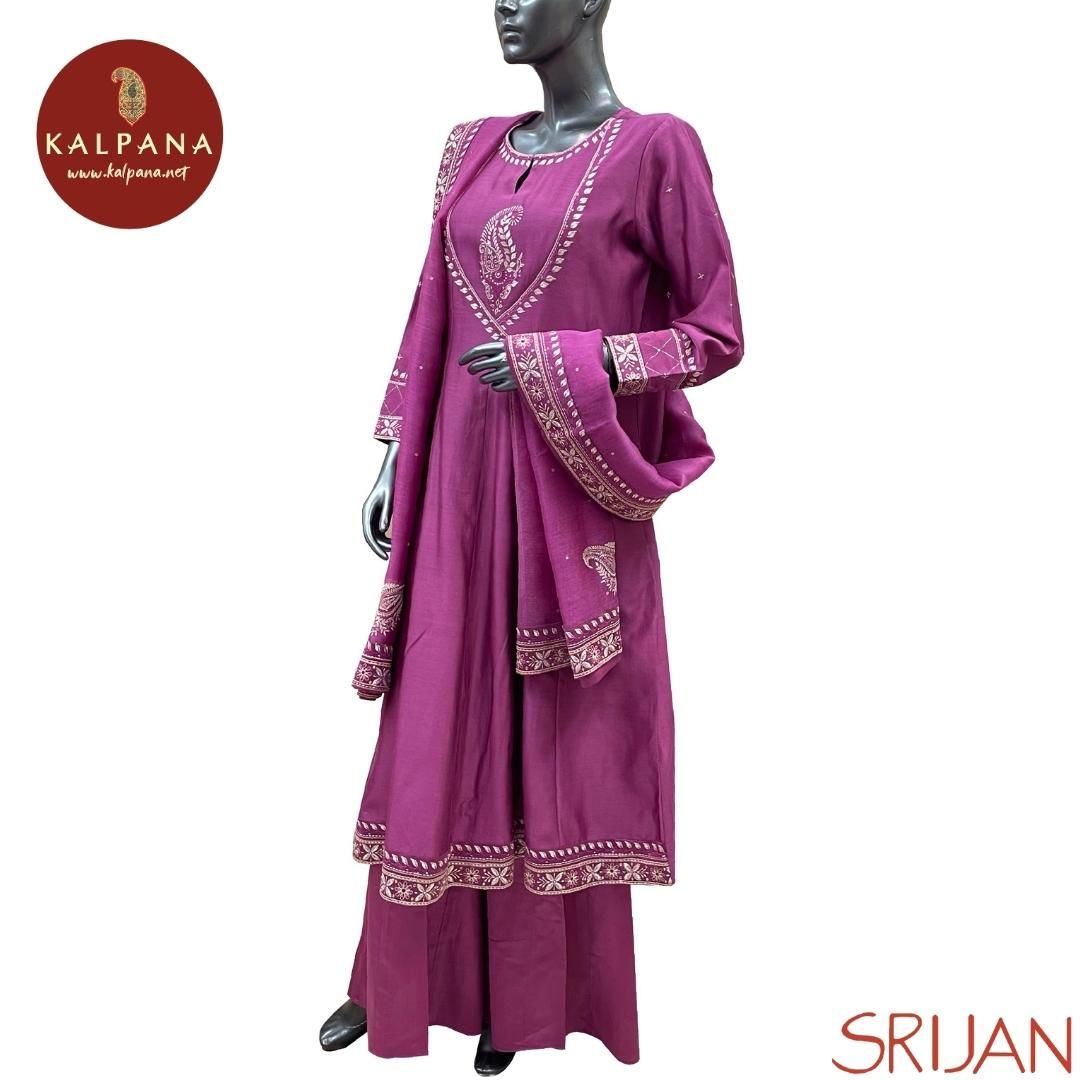 Chikkankari Small Kalidaar Pure Chanderi Salwar Kameez