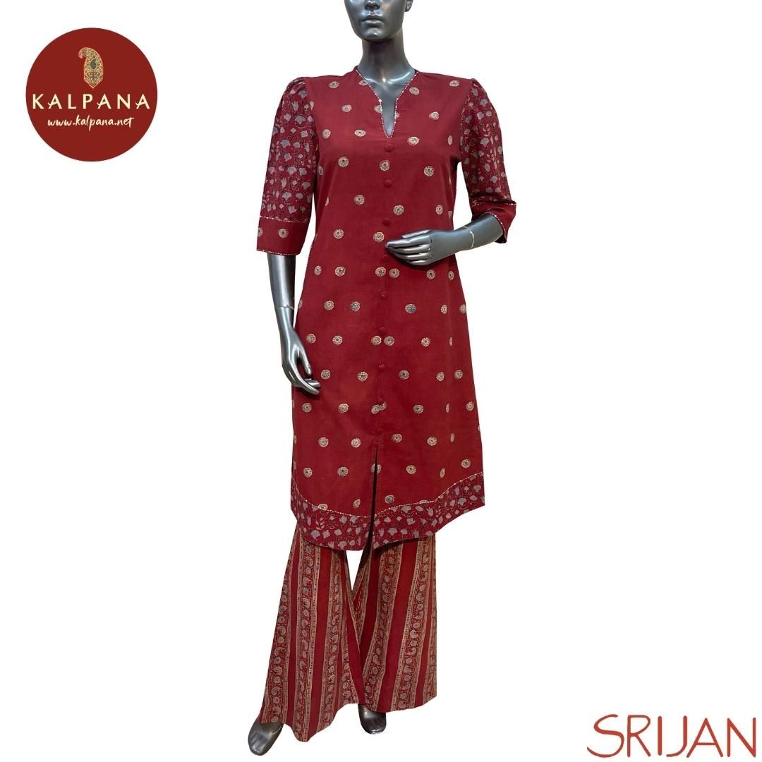 Top : Ajrakh Front Open Pure Cotton Shirt with All Over Printed and Self Border.
Bottom : The Cotton Bell Bottom is Maroon Red.
Perfect for Semi Formal Wear. Recommended for Summer season(s). Dry Clean Only
Country Of Origin:India
Weight: 300 gms