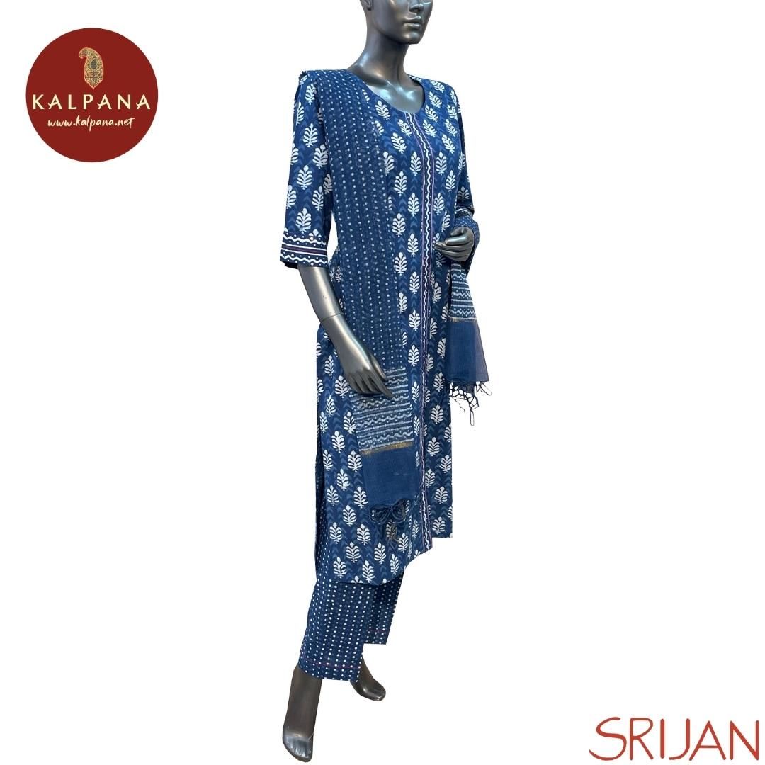 Indigo A Line Pure Cotton Salwar Kameez