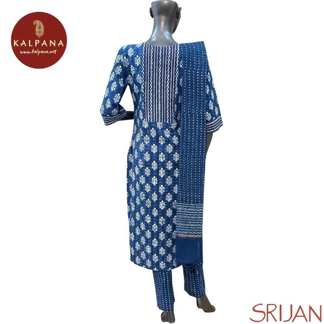 Indigo A Line Pure Cotton Salwar Kameez