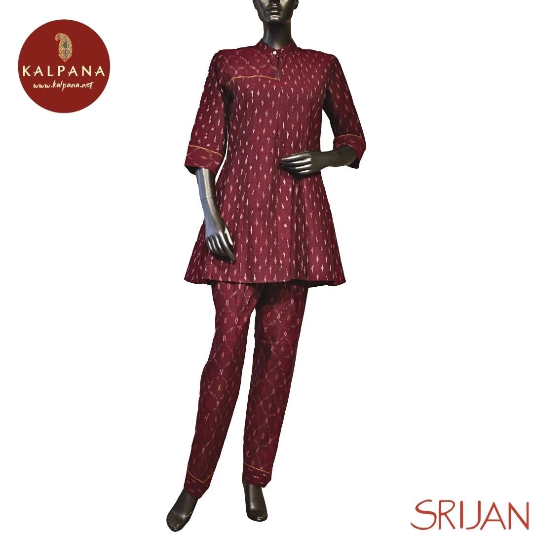 Top : Ikat Small Kalidaar Pure Cotton Shirt with All Over Printed. The Neckline is Mandrin
Bottom : The Cotton Pant is Maroon Red.
Perfect for Semi Formal Wear. Recommended for Summer season(s). Dry Clean Only
Country Of Origin:India
Weight: 450 gms
